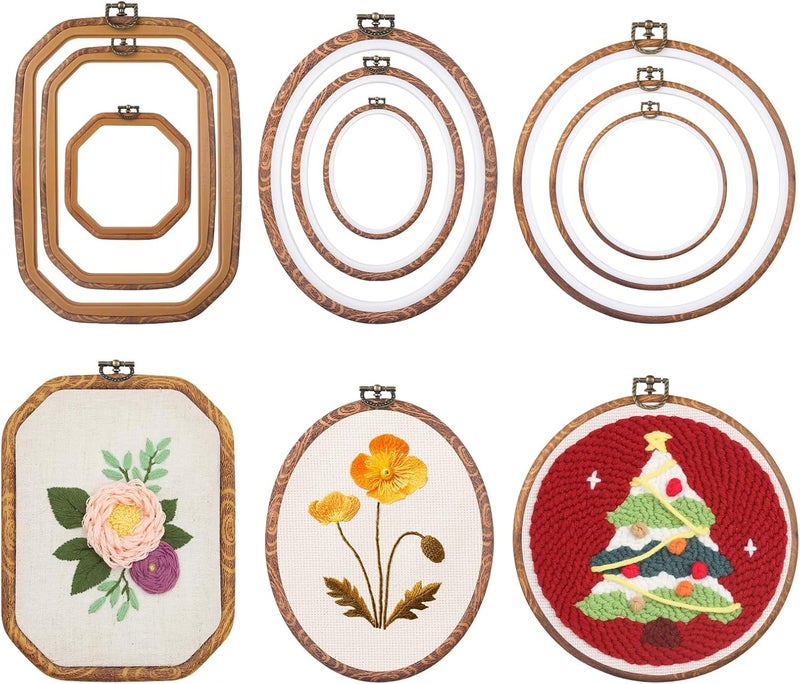 Cheloment Embroidery⨯ Stitch Frames for Display,9Pcs Circle/Oval/Rectangle/Octagonal Embroidery Hoops,Circular&Oval Frames for Embroidery Perfect for Sewing, Home Decor and Embroidery - Image 1